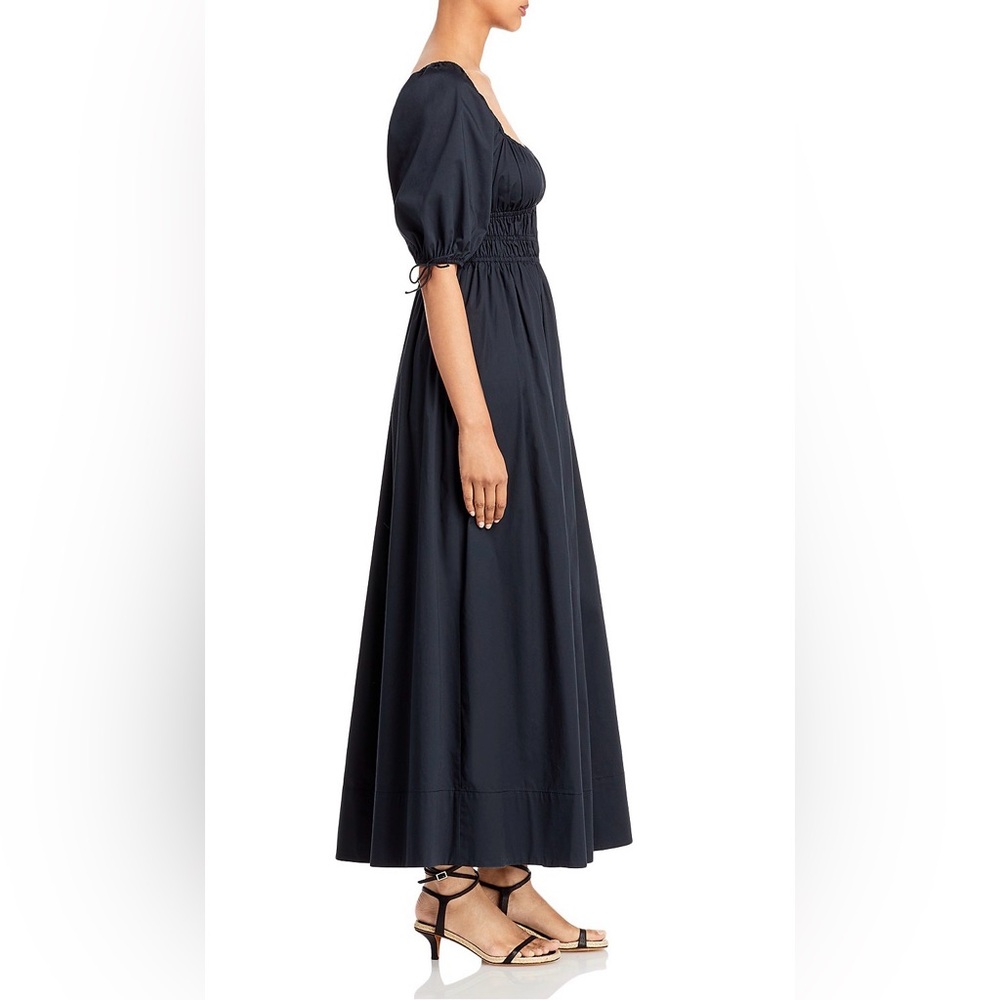 STAUD Black Puff Sleeve Maxi Dress – Smocked Empire Waist Cotton Poplin, Large - Picture 5 of 9